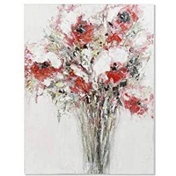 Wandbild in Holzrahmen, handbemalte Blumen