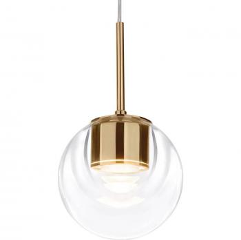 Suspension LED Kundalini Dew en verre Ø11cm avec finition laiton orange