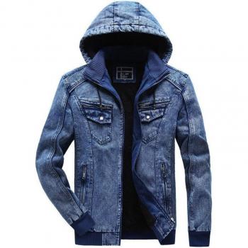 ABOORUN Männer lässige Jeansjacke mit Kapuze