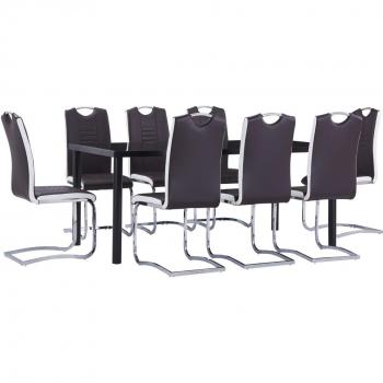 9 piezas de cuero sintético comedor conjunto marrón