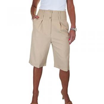 Beige Smart Wide Leg Relaxed Fit Shorts for Women