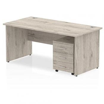 Impulse 1600x800mm Desk with Grey Oak Panel Leg and Mobile Pedestal