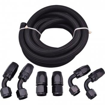 Raccord AN10‑10AN acier inoxydable, tuyau 12 ft en nylon tressé, kit noir pour huile & carburant