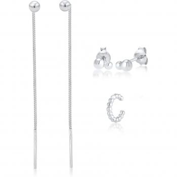 Elli 3er Set Earcuff Ohrstecker Kugel 925 Silber
