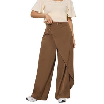 PixieGirl Women's Wrap‑Wide Leg Brown Trousers (Size 10S)