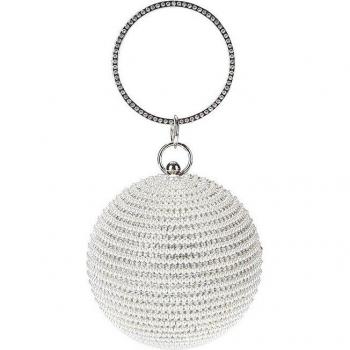Mini Round Evening Clutch Bag with Pearl and Diamond Ring