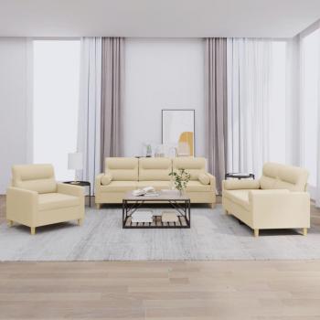 VidaXL 3-teiliges Sofagarnitur-Set mit Kissen Creme Stoff