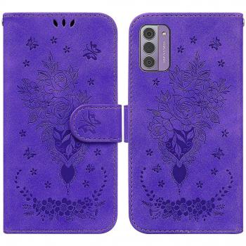 Cartera de Cuero Rosa Relieve Floral para Nokia G42 5G, Flip Cover con Soporte Magnético