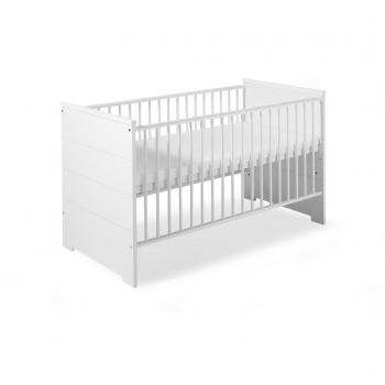 EcoStripe Lit Bébé 70×140 cm – Bois Laqué Blanc, Dimensions 145 L / 85 H / 77 P