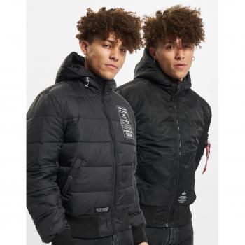 ALPHA INDUSTRIES Herren Kapuzen-Pufferjacke FD Rev Bomber, Schwarz/Schwarz, Standard