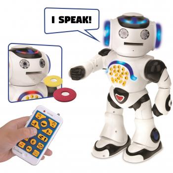 Lexibook ROB50EN Powerman Robot, Remote Control, Walking Talking, Dances, Sings, Reads Stories, Math Quiz, Shooting Discs, Voice Mimicking, for Kids 4+, White/Black