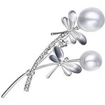 Broche Élégance Bleue : Perles, Crystals et Rhodium