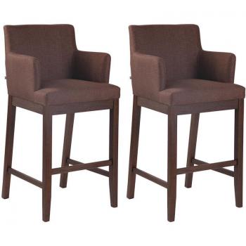 Kit 2 tabourets bar Laredo – tissu, pieds bois couleur marron antique