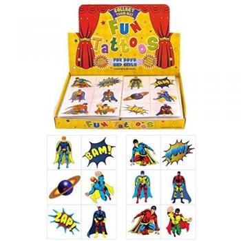 Kids' SUPERHERO Temporary TATTOOS for BIRTHDAY LOOT BAG FILLERS (48 count)