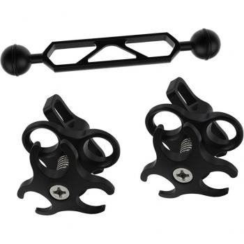2 Pieces of Black Scuba Diving Light Torch Clips with 3-Hole Mount and Dual Ball Joint Adapter