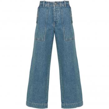 Maison Kitsuné's Clear Blue Cotton Denim Jeans for Men, Wide Leg, Size 30