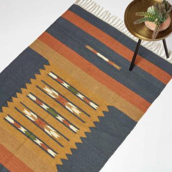 Tapis Lundi en coton et jute bleu 90 x 150 cm