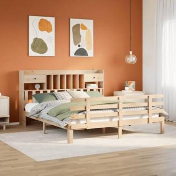 Cama con estantes integrados en madera de pino 180x200