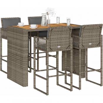 Set de Mobiliario Exterior Torana: Mesa, Taburetes y 5 Cojines en Ratán Gris