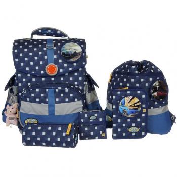 School‑Mood 7‑teiliger Schulranzen‑Set „Timeless“ – Auto 96706 (Karo Blau)