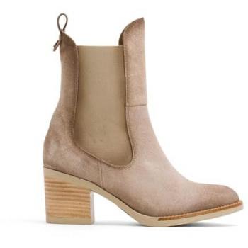 Botines de Piel Arena con Elásticos para Mujer
