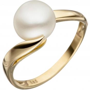 JOBO Damenring 585 Gold Gelbgold 1 Süßwasserperle Perlenring Größe 62
