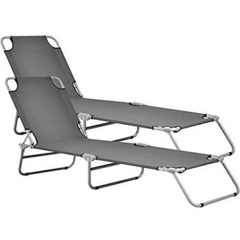 Set di Sdraio Portatili 110kg – 2 Lettini Prendisole con Schienali Reclinabili in Grigio Scuro