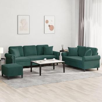 VidaXL 3-tlg. Sofaset Dunkelgrün Samt mit Kissen