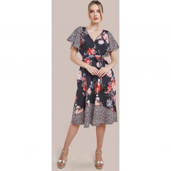 Goddiva Womens Flutter Sleeve Printed Midi Dress
