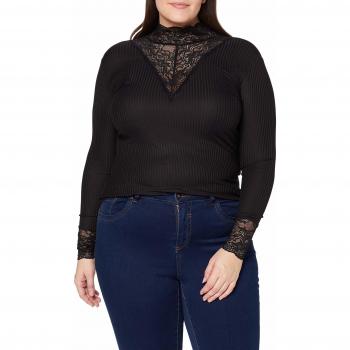 Carmakoma Camisa Larga Highneck Carlace, Negro, Talla L