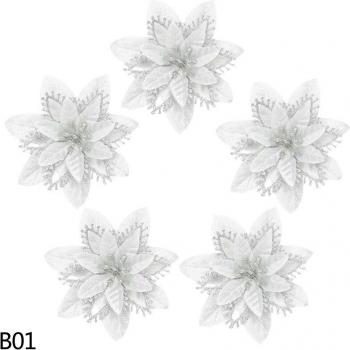 5pcs 13cm Glitter Christmas Tree Flower Heads