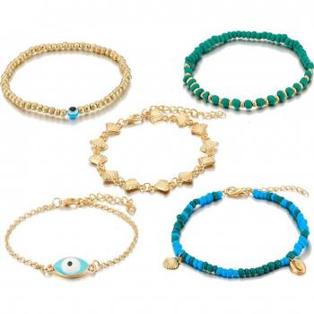 Bijoux de cheville multicouches à perles bleues