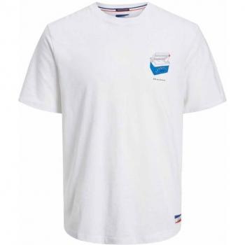 T-shirt maschile di cotone a maniche corte, collo rotondo, colore bianco JACK & JONES