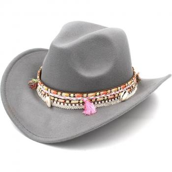 Mistdawn Frauen Wolle Cowboyhut mit Quaste und breiter Krempe, Größe 56-58 cm