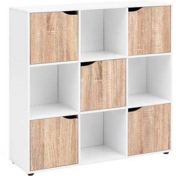 FineBuy MASSA Bücherregal mit 9 Fächern und Sideboard-Funktion, Sonoma-Eiche