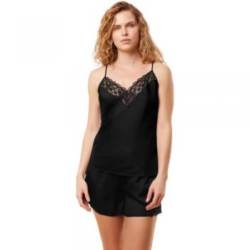 Triumph Damenpyjama Wild Azalea 10221499 Schwarz Regular Fit 36