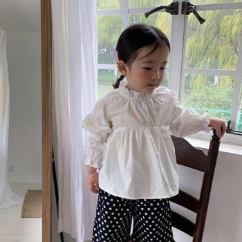 Girls' Spring Puff Sleeve Blouse with Bud Collar