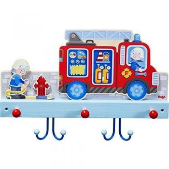 Vorraum-Wandgarderobe „Feuerwehr-Motiv“ – Holz + Metallhaken
