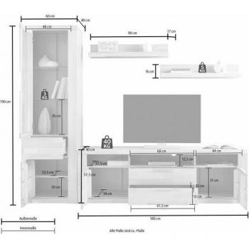 Wohnwand „ZARA“ von HOME AFFAIRE – 4‑Stück-Set, Eiche im teilmassiven Design