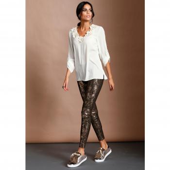 Alba Moda Damen Bluse “Blumenpracht” mit Strass – Fließend, Größe 44