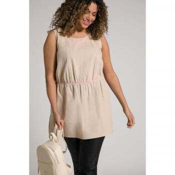 Tunica svasata con scollo girocollo e nodi, Donna, Beige, Taglia 64/66, Cotone
