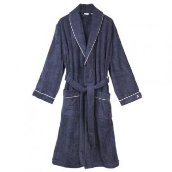 Albornoz liso con ribete y detalle bordado azul marino Talla L-XL