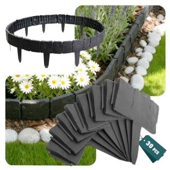 Gazon décoratif bordure Vounot – imitation pierre 7,5 m gris, 23 cm de haut, pack 30 unités