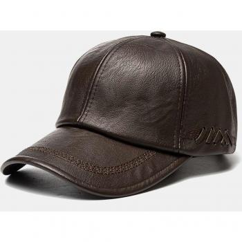 Black and Brown PU Leather Baseball Cap