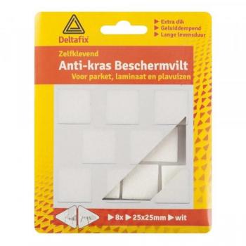 Anti-kras vilt vierkant 25x25mm wit 8 stuks