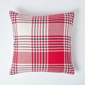 Red Tartan Cotton Cushion Cover from Homescapes (60 x 60 cm)