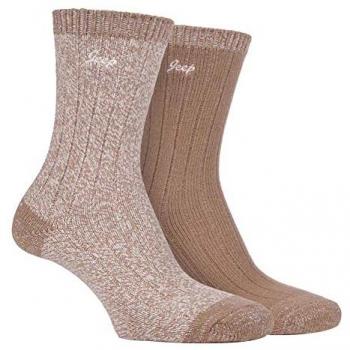 Jeep 2-Pack Supersoft Hiking Boot Socks for Women – Beige, UK 4‑6.5