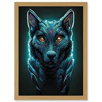 Light Oak Artery8 Blue Luminescent Wolf Spirit Framed Print (A4)