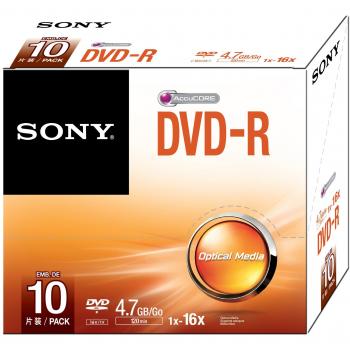 Sony 10DMR47SS DVD-R, 4,7 GB, 10‑Pack, silbernes Slim‑Case mit 16 Fächern