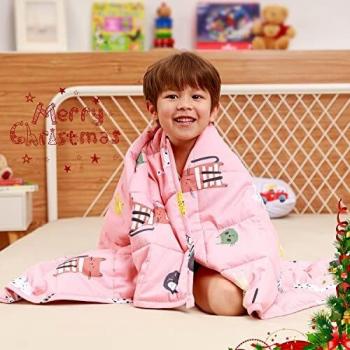 Sivio Weighted Kids Blanket, 3.2 kg, 105x150 cm, Cotton Material, Safe Beads, Pink Cat Print